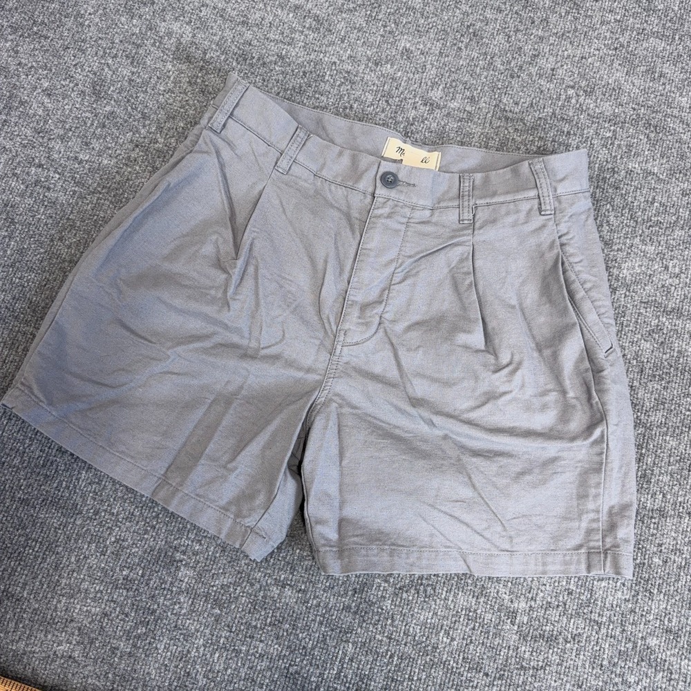 Madewell Shorts Men 31 Gray Linen Blend 5" Inseam Pleated Retro